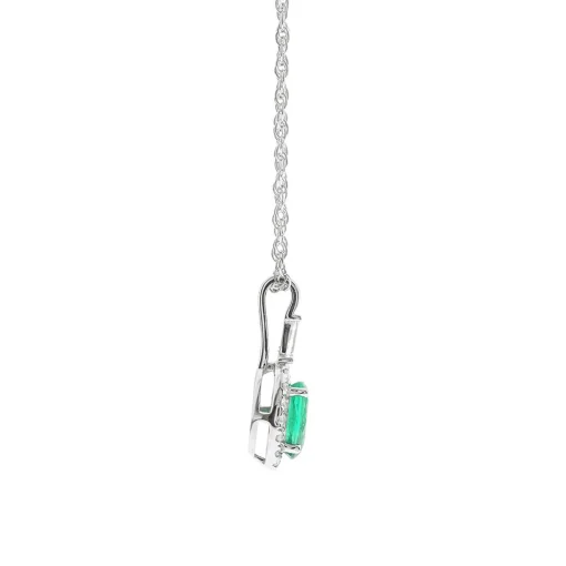 Oval Emerald & Diamond Pendant In 10K White Gold (1/7 Ct. Tw.)