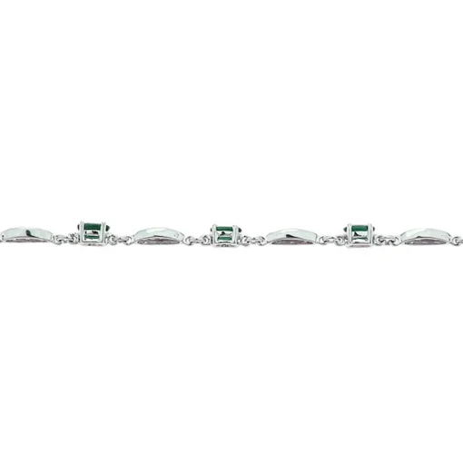 Oval Emerald And Diamond Bracelet In 10K White Gold (1/3 Ct. Tw.)