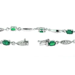 Oval Emerald And Diamond Bracelet In 10K White Gold (1/3 Ct. Tw.)