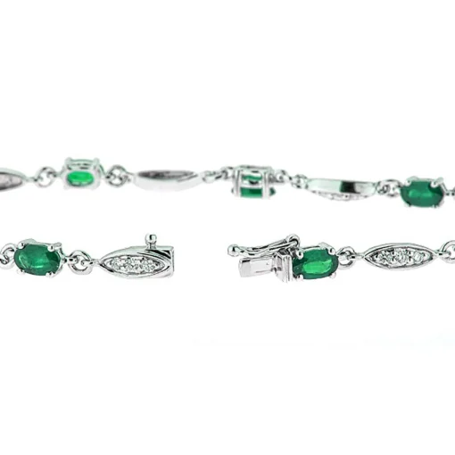 Oval Emerald And Diamond Bracelet In 10K White Gold (1/3 Ct. Tw.)
