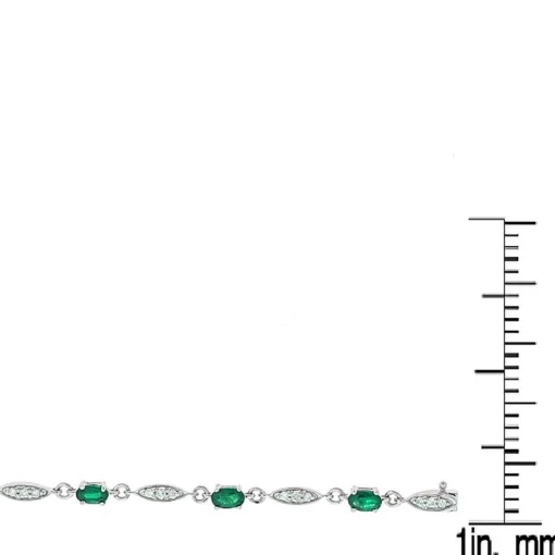 Oval Emerald And Diamond Bracelet In 10K White Gold (1/3 Ct. Tw.)