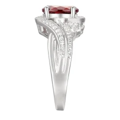 Oval Garnet & Lab Created White Sapphire Earring, Pendant & Ring Set In Sterling Silver