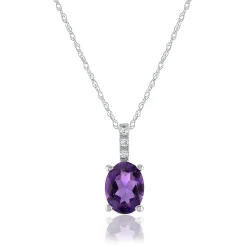 Oval Gemstone & Diamond Pendant In 10K Gold