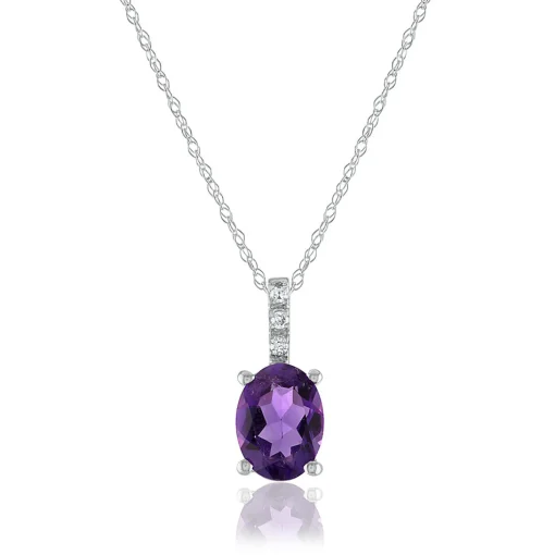 Oval Gemstone & Diamond Pendant In 10K Gold