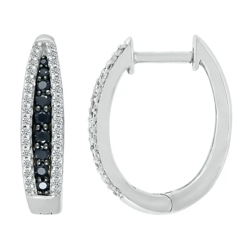 Oval Hoop Earring With Black & White Diamonds In Sterling Silver (1/2 Ct. Tw.)