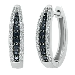 Oval Hoop Earring With Black & White Diamonds In Sterling Silver (1/2 Ct. Tw.)