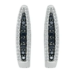 Oval Hoop Earring With Black & White Diamonds In Sterling Silver (1/2 Ct. Tw.)