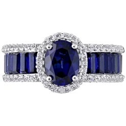 Oval Lab Created Blue & White Sapphire Halo Ring In Sterling Silver