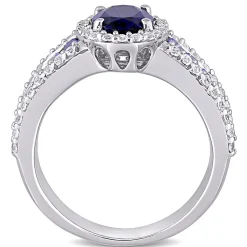 Oval Lab Created Blue & White Sapphire Halo Ring In Sterling Silver