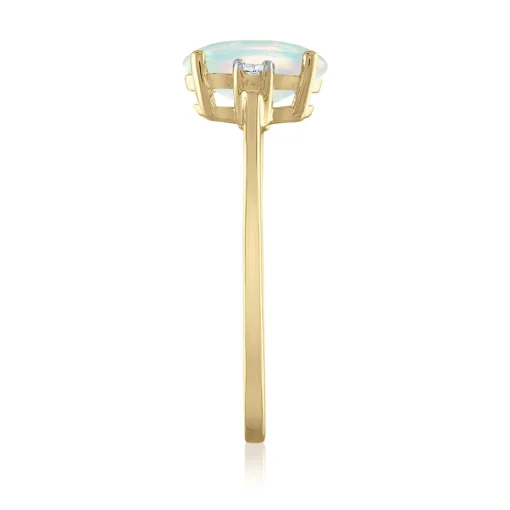 Oval Lab Created Opal & Diamond Accent Ring In 14K Yellow Gold