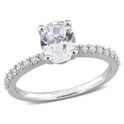Oval Lab Created White Sapphire Ring In 10K White Gold