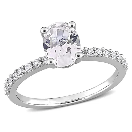 Oval Lab Created White Sapphire Ring In 10K White Gold