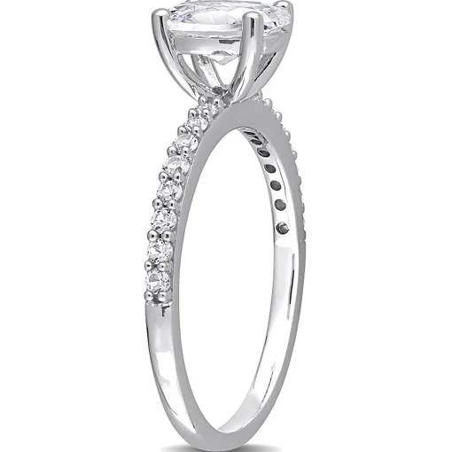 Oval Lab Created White Sapphire Ring In 10K White Gold