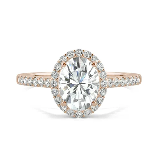 Oval Moissanite Halo Ring In 14K Rose Gold (1 3/5 Ct. Tw.)