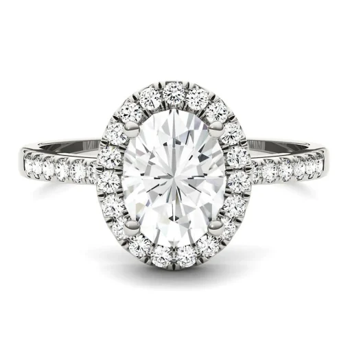 Oval Moissanite Halo Ring In 14K White Gold (1 7/8 Ct. Tw.)