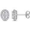 Oval Moissanite Stud Earrings With Halo In Sterling Silver (2 1/3 Ct. Tw.)
