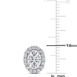 Oval Moissanite Stud Earrings With Halo In Sterling Silver (2 1/3 Ct. Tw.)