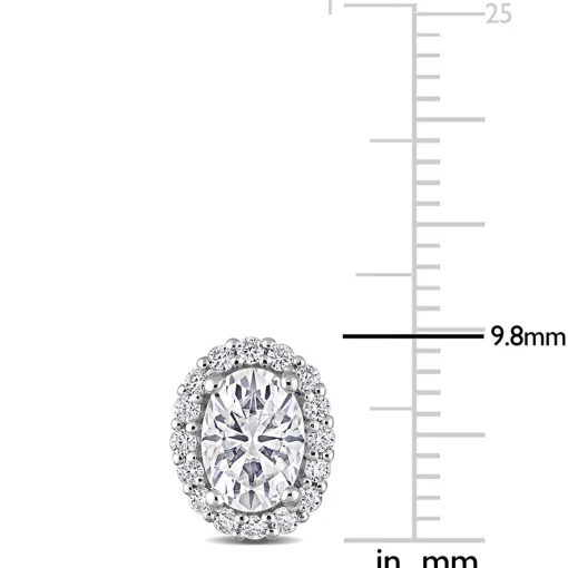 Oval Moissanite Stud Earrings With Halo In Sterling Silver (2 1/3 Ct. Tw.)