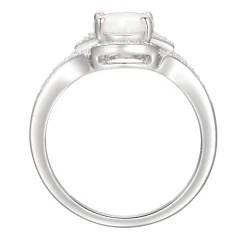 Oval Opal & Lab Created White Sapphire Earring, Pendant & Ring Set In Sterling Silver