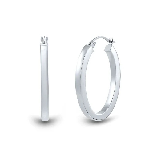 Oval Polished Square Tube Hoop Earring