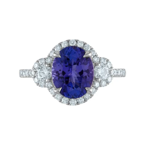 Oval Tanzanite & Diamond Ring With Halo In 14K White Gold (5/8 Ct. Tw.)