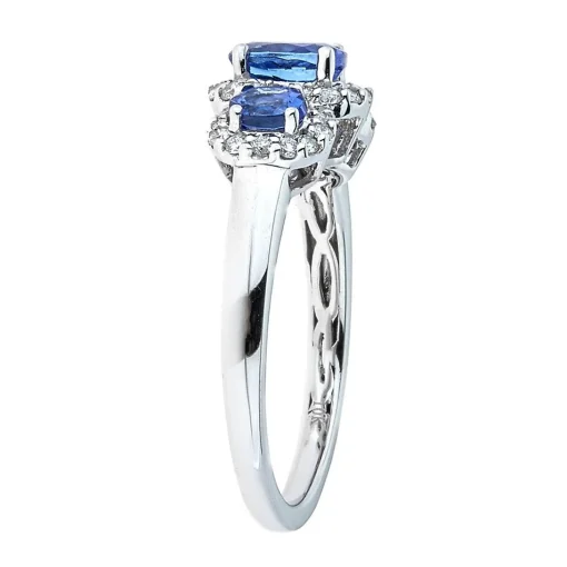Oval Tanzanite & Diamond Three-Stone Ring In 10K White Gold (1/4 Ct. Tw.)