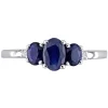 Oval Three-Stone Blue Sapphire Ring In 10K White Gold