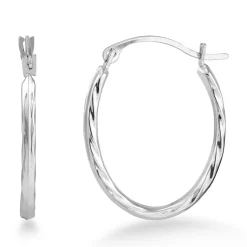 Oval Twist Hoop Earrings In 14K White Gold