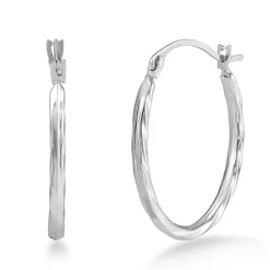 Oval Twist Hoop Earrings In 14K White Gold