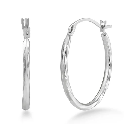 Oval Twist Hoop Earrings In 14K White Gold