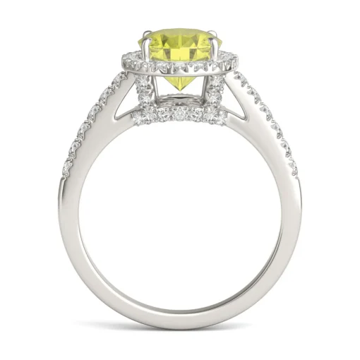 Oval Yellow Moissanite Halo Ring In 14K White Gold