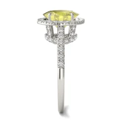 Oval Yellow Moissanite Halo Ring In 14K White Gold