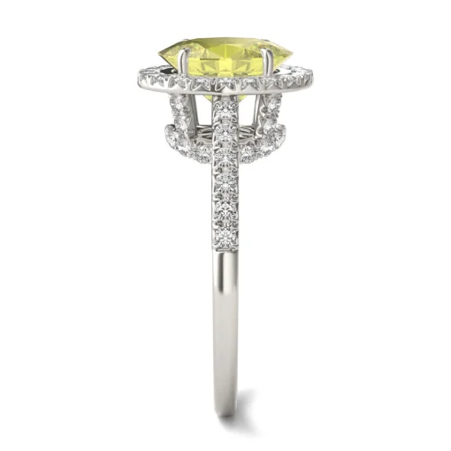 Oval Yellow Moissanite Halo Ring In 14K White Gold