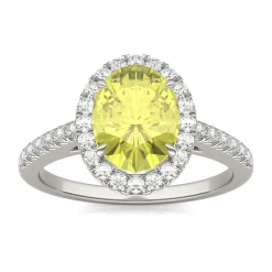 Oval Yellow Moissanite Halo Ring In 14K White Gold