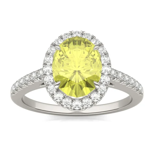 Oval Yellow Moissanite Halo Ring In 14K White Gold