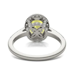 Oval Yellow Moissanite Halo Ring In 14K White Gold