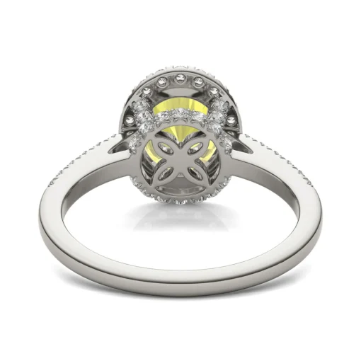 Oval Yellow Moissanite Halo Ring In 14K White Gold