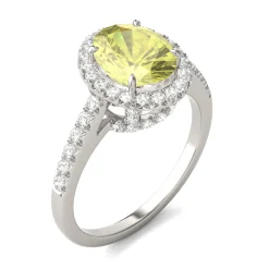 Oval Yellow Moissanite Halo Ring In 14K White Gold