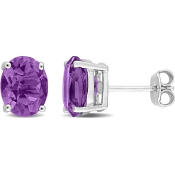 Oval-Shaped Amethyst Stud Earrings In Sterling Silver