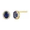 Oval-Shaped Blue Sapphire & Diamond Halo Stud Earrings In 14K Yellow Gold (1/10 Ct. Tw.)