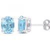 Oval-Shaped Blue Topaz Stud Earrings In Sterling Silver