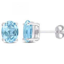 Oval-Shaped Blue Topaz Stud Earrings In Sterling Silver