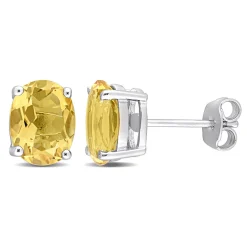 Oval-Shaped Citrine Stud Earrings In Sterling Silver