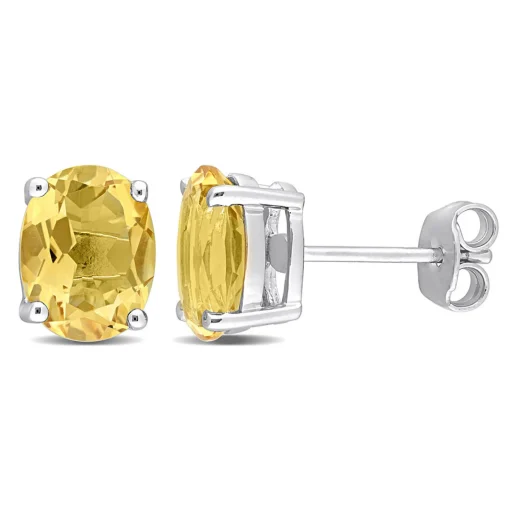 Oval-Shaped Citrine Stud Earrings In Sterling Silver