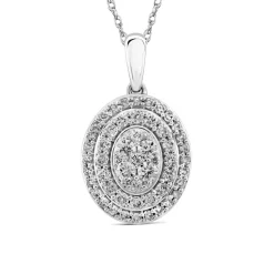 Oval-Shaped Diamond Cluster Pendant With Double Halo (1/2 Ct. Tw.)