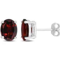 Oval-Shaped Garnet Stud Earrings In Sterling Silver