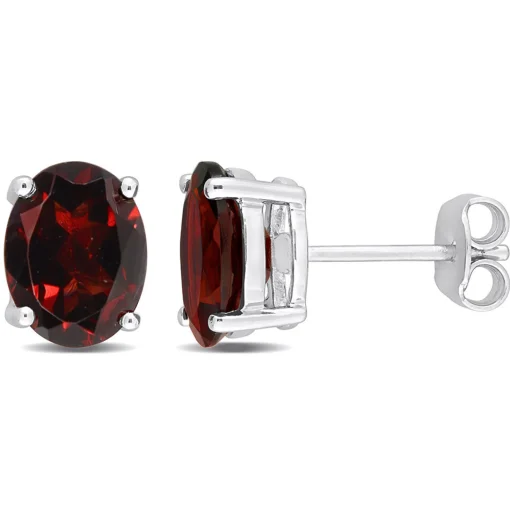 Oval-Shaped Garnet Stud Earrings In Sterling Silver