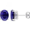 Oval-Shaped Lab Created Blue Sapphire Stud Earrings In Sterling Silver