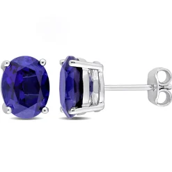 Oval-Shaped Lab Created Blue Sapphire Stud Earrings In Sterling Silver