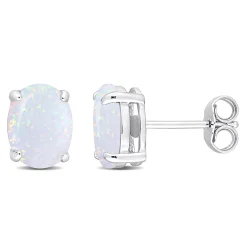 Oval-Shaped Lab Created Opal Stud Earrings In Sterling Silver